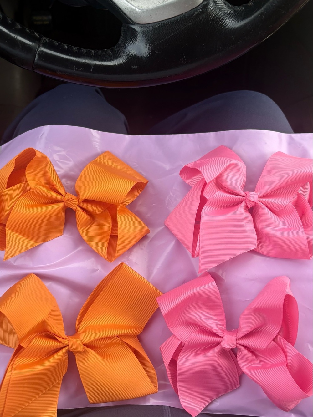 Kids Grosgrain Hair Bow Set in Pink and Orange - Brand